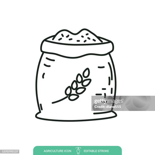 ilustrações, clipart, desenhos animados e ícones de ícone da linha de agricultura de saco de trigo em um fundo transparente - bag flour icon