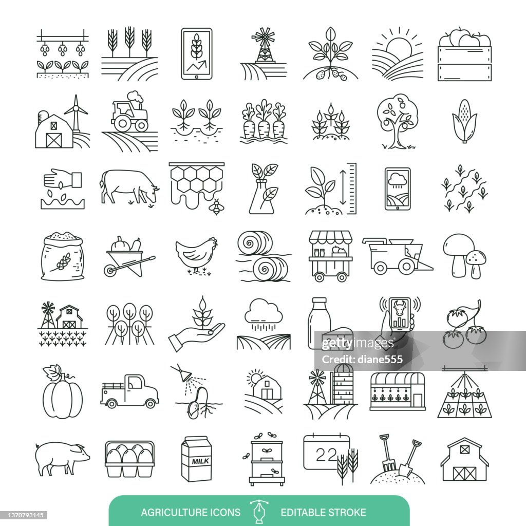 Agriculture Line Icon Set On A Transparent Background