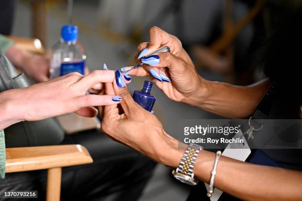 View of a manicure detail backstage during The Empire State Building and Christian Siriano present NYFW at The Empire State Building on February 12,...