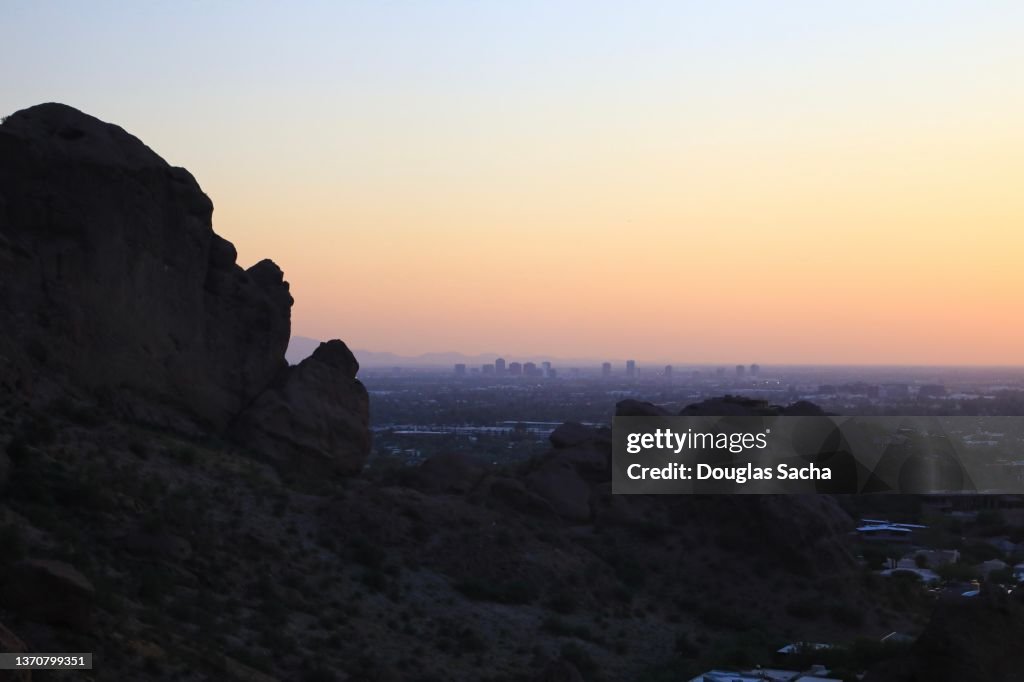 Sunset view of Phoenix Arizona from Camelback Mountain