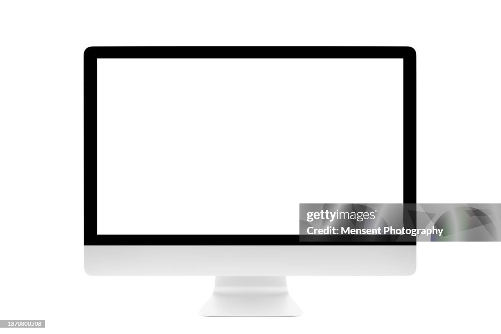 Blank PC Monitor Mockup with white screen isolated on white background
