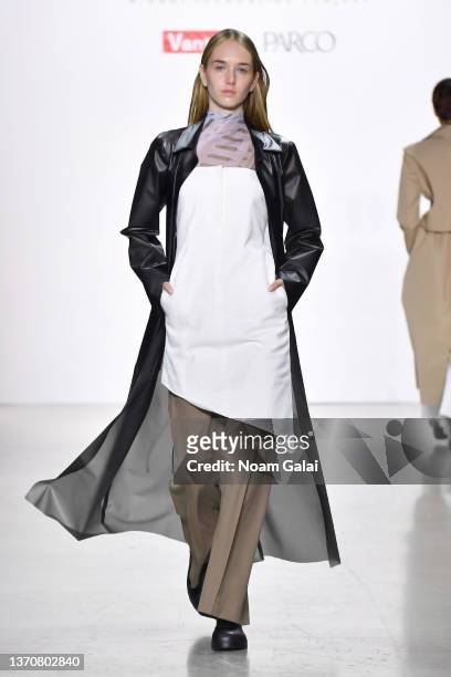 Model walks the runway wearing Glenda Garcia for Asia Fashion Collection during New York Fashion Week: The Shows at Spring Studios on February 15,...