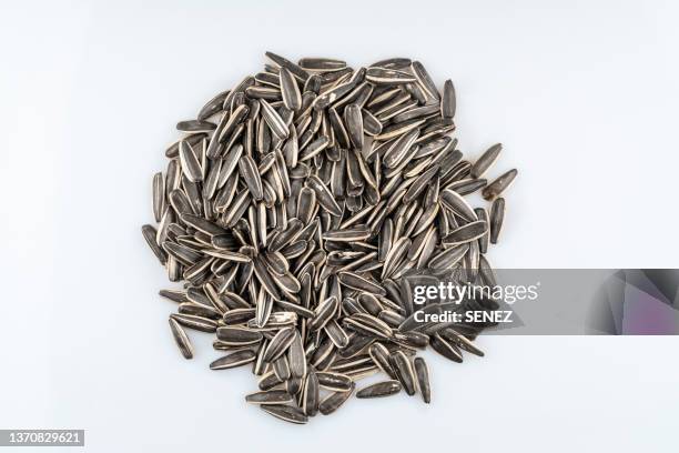 sunflower seeds on white background helianthus annuus - sunflower seed stock pictures, royalty-free photos & images