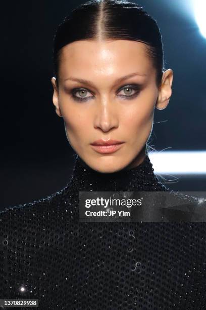 Bella Hadid walks the runway during Michael Kors Collection Fall/Winter 2022 Runway Show at Terminal 5 on February 15, 2022 in New York City.