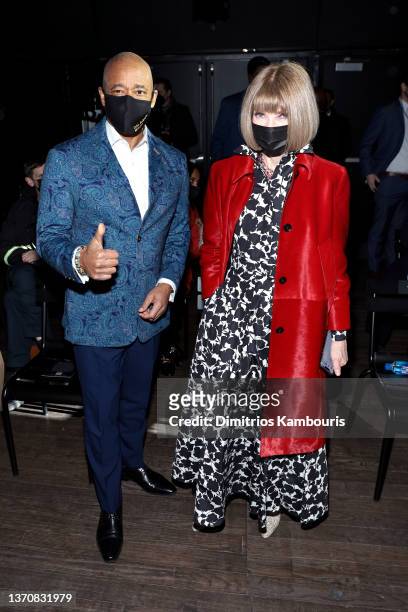New York City Mayor Eric Adams and Anna Wintour attend the Michael Kors Collection Fall/Winter 2022 Runway Show at Terminal 5 on February 15, 2022 in...