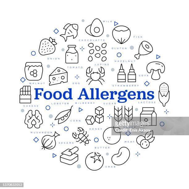 food allergens. vector design with icons and keywords - pollen 幅插畫檔、美工圖案、卡通及圖標