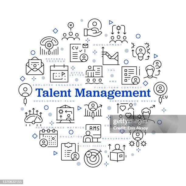 talent-management-konzept. vektordesign mit icons und keywords - mitarbeiterbindung stock-grafiken, -clipart, -cartoons und -symbole