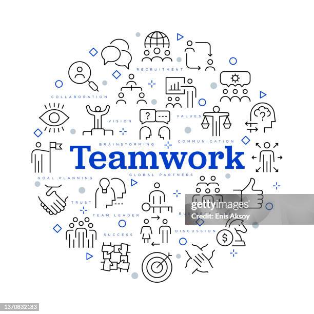 teamwork concept. vector design with icons and keywords - creative workshop team stock illustrations