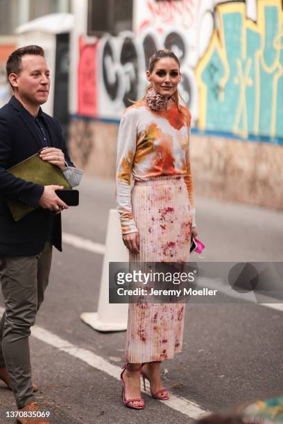 Olivia Palermo is seen outside Jason Wu during New York Fashion Week on February 12, 2022 in New York City.