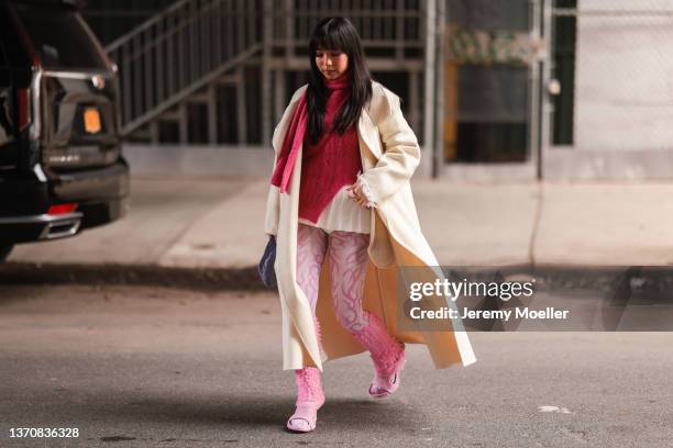 Fashion Week guest is seen outside Jason Wu during New York Fashion Week on February 12, 2022 in New York City.