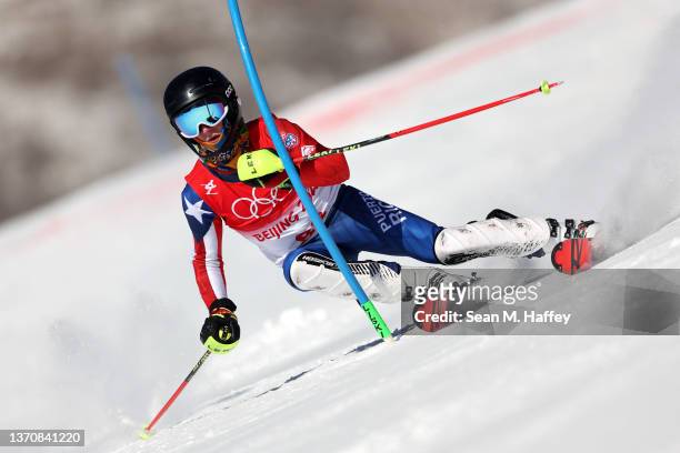 William C. Flaherty of Team Puerto Rico skis during the Men's Slalom Run 2 on day 12 of the Beijing 2022 Winter Olympic Games at National Alpine Ski...