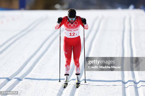 Aysenur Duman of Team Turkey competes during the Women's Cross-Country Team Sprint Classic Semifinals on Day 12 of the Beijing 2022 Winter Olympics...