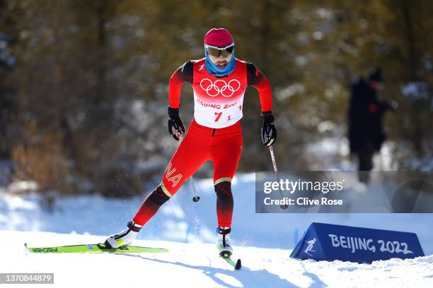 Chunxue Chi of Team China competes during the Women's Cross-Country Team Sprint Classic Semifinals on Day 12 of the Beijing 2022 Winter Olympics at...