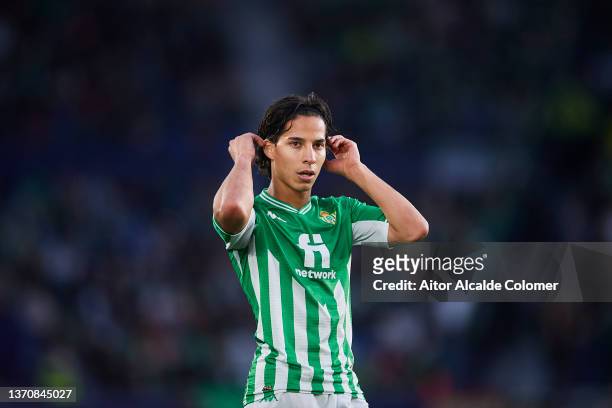 Diego Laine of Real Betis looks on during the LaLiga Santander match between Levante UD and Real Betis at Ciutat de Valencia Stadium on February 13,...