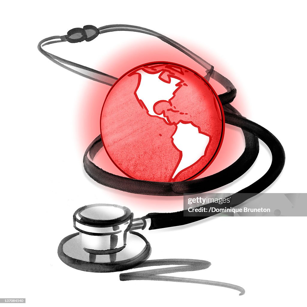 Red planet earth and stethoscope