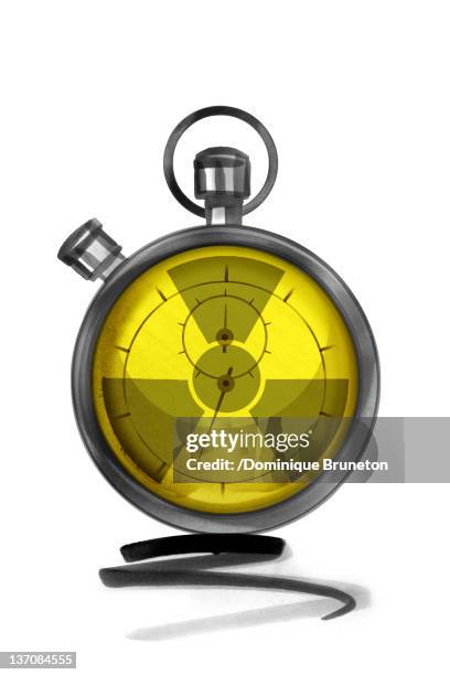 illustrazioni stock, clip art, cartoni animati e icone di tendenza di stopwatch with radiation warning symbol - corsa contro il tempo