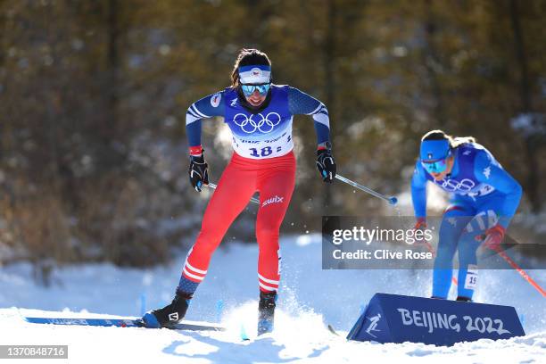 Petra Hyncicova of Team Czech Republic competes during the Women's Cross-Country Team Sprint Classic Semifinals on Day 12 of the Beijing 2022 Winter...