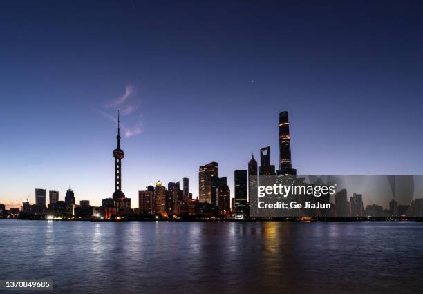 aerial photography of shanghai pudong lujiazui financial center - the bund bildbanksfoton och bilder