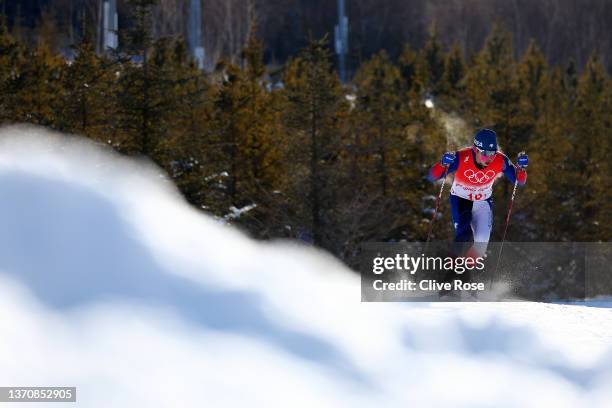 Minwoo Kim of Team South Korea competes during the Men's Cross-Country Team Sprint Classic Semifinals on Day 12 of the Beijing 2022 Winter Olympics...