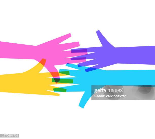 illustrazioni stock, clip art, cartoni animati e icone di tendenza di mani umane multicolori - arm in arm