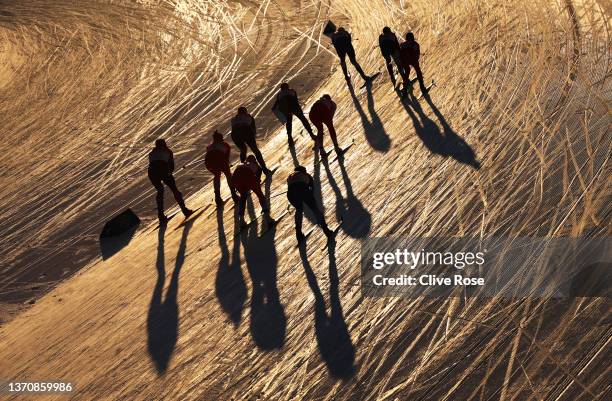 Athletes compete during the Women's Cross-Country Team Sprint Classic Final on Day 12 of the Beijing 2022 Winter Olympics at The National...