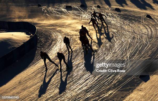 Athletes compete during the Women's Cross-Country Team Sprint Classic Final on Day 12 of the Beijing 2022 Winter Olympics at The National...