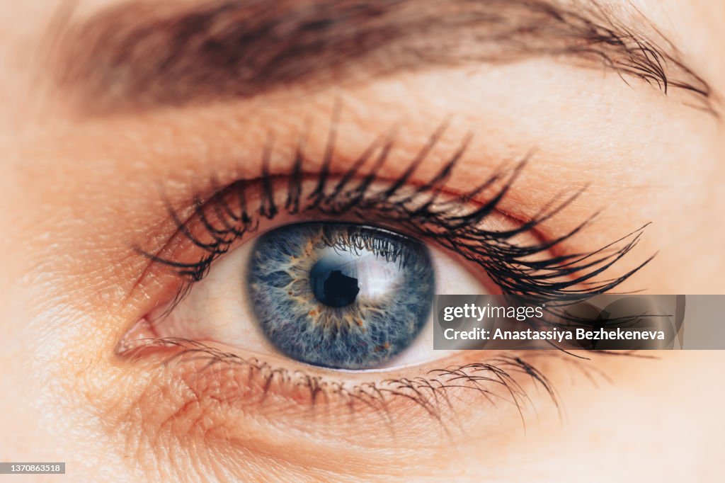 Healthy blue female eye close up