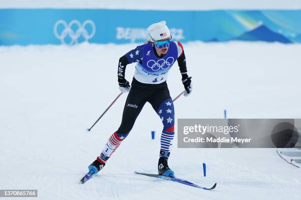 Jessie Diggins of Team United States competes during the Women's Cross-Country Team Sprint Classic Final on Day 12 of the Beijing 2022 Winter...