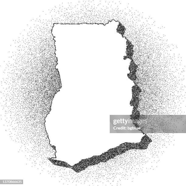 stippled ghana map - stippling art - dotwork - dotted style - accra stock illustrations