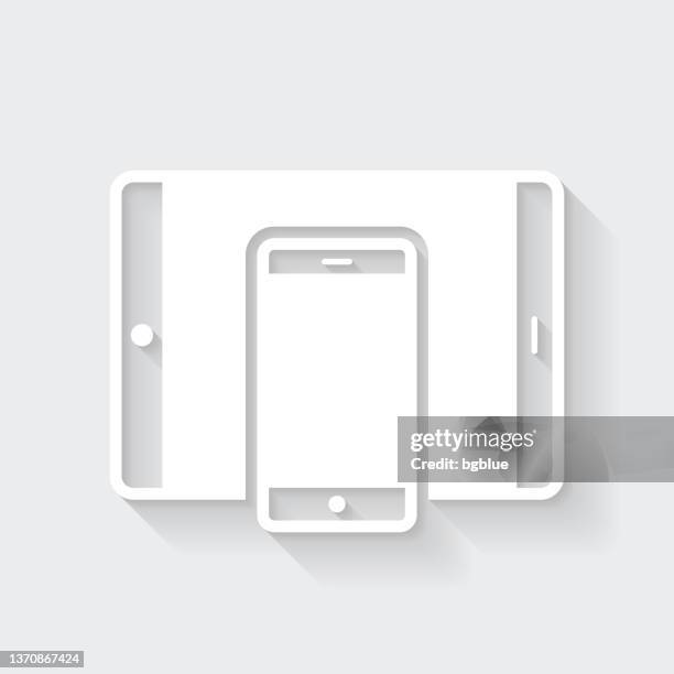 tablet pc and smartphone. icon with long shadow on blank background - flat design - computer with blank screen stock illustrations