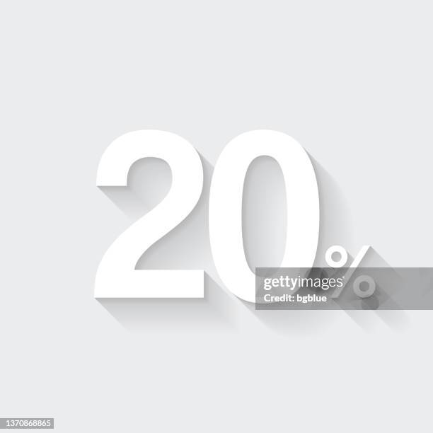 20% - twenty percent. icon with long shadow on blank background - flat design - 20 per cent stock illustrations