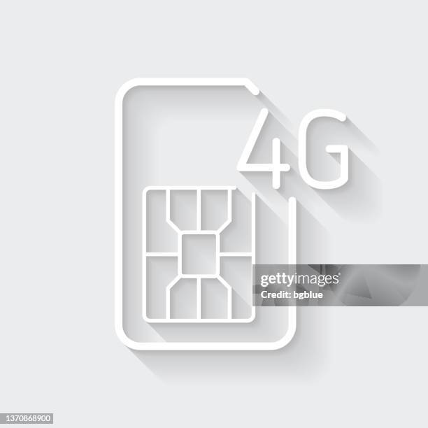 4g sim card. icon with long shadow on blank background - flat design - 4g stock illustrations