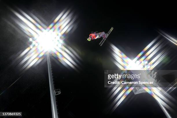 Ilia Burov of Team ROC performs a trick on a practice run ahead of the Men's Freestyle Skiing Aerials Final on Day 12 of the Beijing 2022 Winter...
