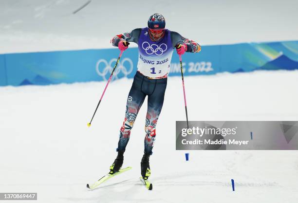 Johannes Hoesflot Klaebo of Team Norway competes during the Men's Cross-Country Team Sprint Classic Final on Day 12 of the Beijing 2022 Winter...