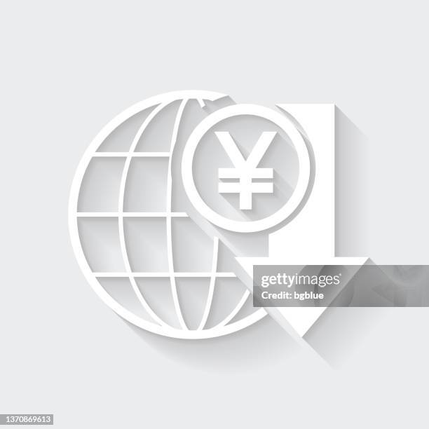 yen rate decrease. icon with long shadow on blank background - flat design - planets colliding stock illustrations
