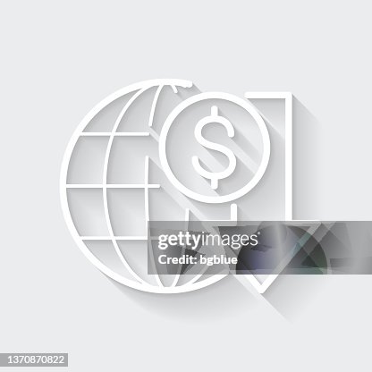 Dollar rate decrease. Icon with long shadow on blank background - Flat Design Dollar rate decrease. Icon with long shadow on blank background - Flat Design