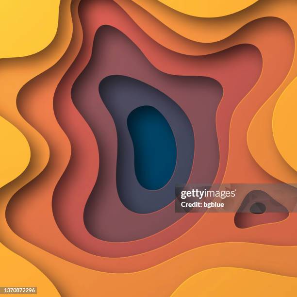 ilustraciones, imágenes clip art, dibujos animados e iconos de stock de fondo cortado en papel - formas de onda abstracta naranja - diseño 3d de moda - papel recortado