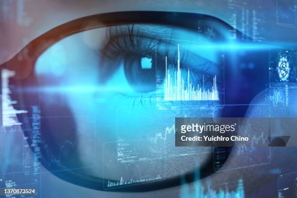 woman's eye working with data information - the eyes have it stock pictures, royalty-free photos & images
