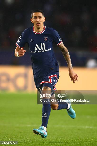 Angel Di Maria of Paris Saint-Germain in action during the UEFA Champions League Round Of Sixteen Leg One match between Paris Saint-Germain and Real...