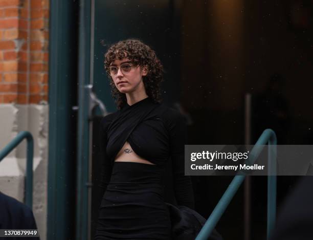 Ella Emhoff is seen outside Khaite during New Yorker Fashion Week on February 13, 2022 in New York City.