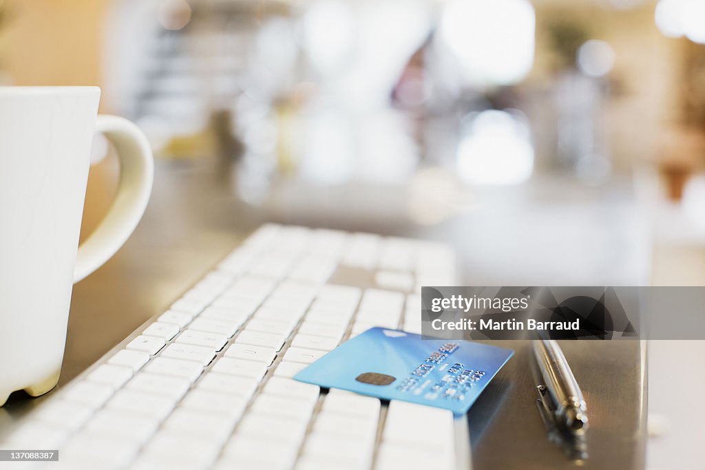 Close up of credit card on keyboard