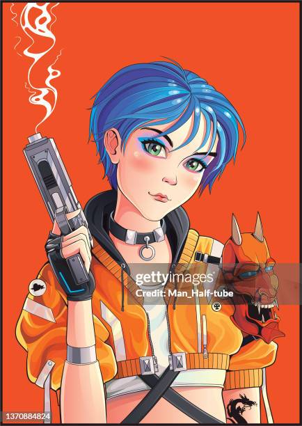 cyberpunk anime illustration - females smoking stock illustrations