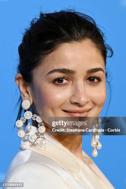 Actress Alia Bhatt poses at the "Gangubai Kathiawadi" photocall during the 72nd Berlinale International Film Festival Berlin at Grand Hyatt Hotel on...