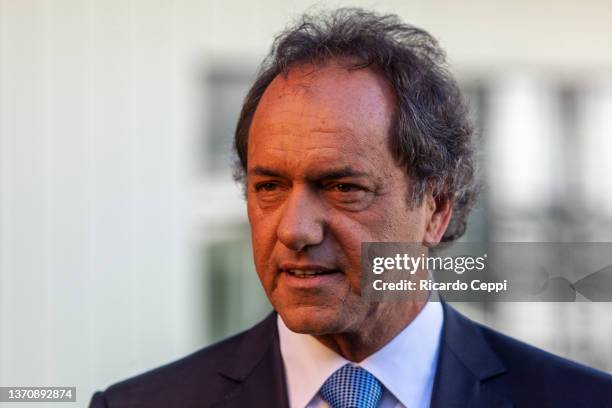 Candidate for Argentine President Daniel Scioli looks on during an exclusive portrait session at the presidential elections on March 26, 2015 in...