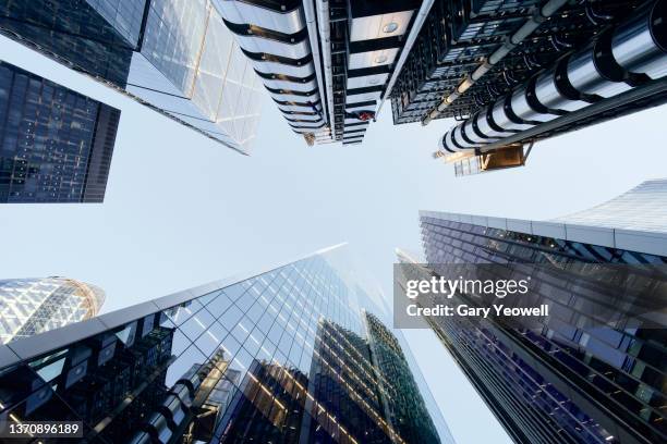 low angle view of skyscrapers in  london - travel boundless stock pictures, royalty-free photos & images