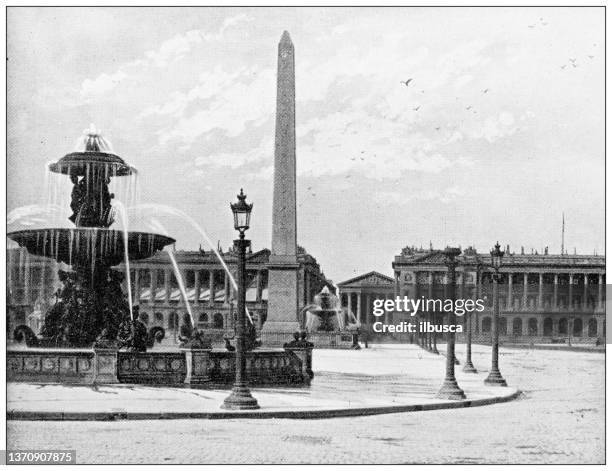 ilustraciones, imágenes clip art, dibujos animados e iconos de stock de fotografías de viaje antiguas de parís y francia: place de la concorde - obelisco de lúxor