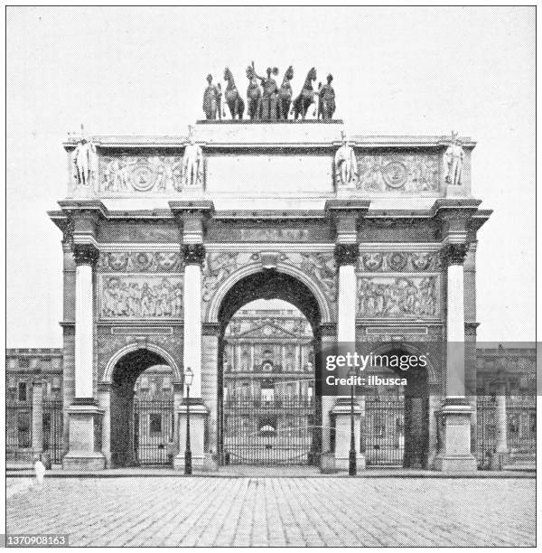 ilustrações de stock, clip art, desenhos animados e ícones de antique travel photographs of paris and france: arch of triumph, place du carrousel - arco do triunfo paris