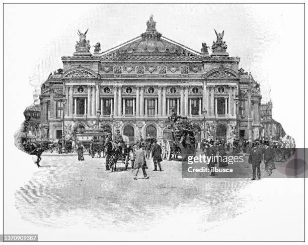 stockillustraties, clipart, cartoons en iconen met antique travel photographs of paris and france: grand opera house - theater play in paris