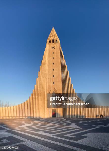 hallgrímskirkja church in reykjavik at sunset | iceland - hallgrimskirkja bildbanksfoton och bilder