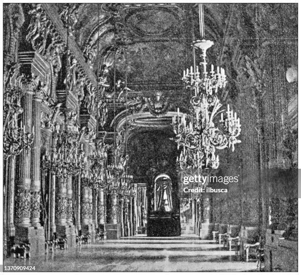 stockillustraties, clipart, cartoons en iconen met antique travel photographs of paris and france: foyer of grand opera house - theater play in paris